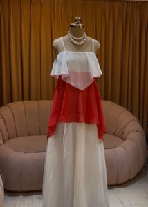 Elegant Red &amp; White Layered Gown