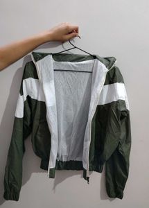 Stylish Green and White Windbreaker Jacket
