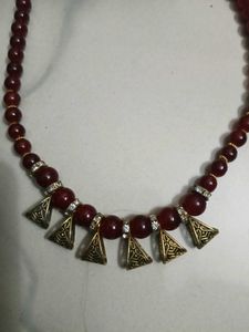 Elegant MaroonRed Beaded Necklace+Earrings Set