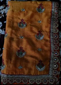 Beautiful Orange Embroidered Saree