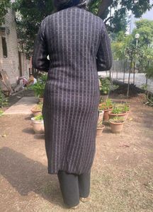 Designer Grey &amp; Black woollen kurta
