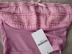Pink Strapless Smocked Mesh Top