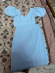 Sky Blue Puff Sleeve Top &amp; Skirt Set