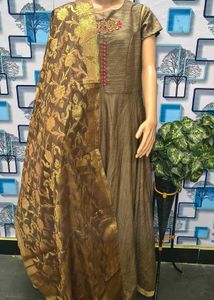 Elegant Embroidered Brown Gone With Dupatta Katan