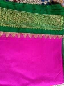 Vibrant Pink & Green Silk Saree
