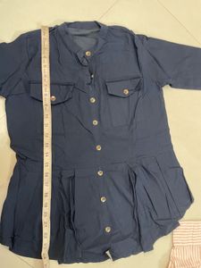 Stylish Navy Blue Button-Down Tunic Top