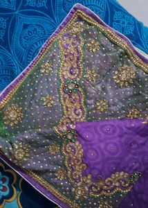 Heavy Purple &amp; Green Embroidered Saree