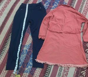 Chic Pink Shirt and Navy Pants Set