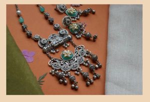 Oxidized Silver Ethnic Necklace & Earrings Set