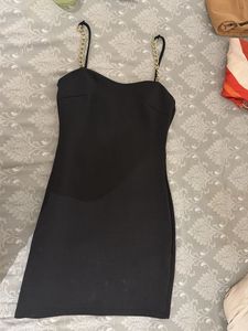 Chic Black Chain Strap Mini Dress