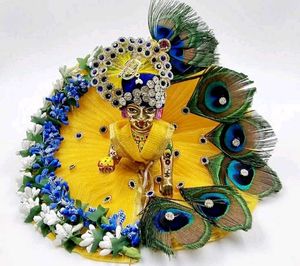 Beautiful Yellow gher gopal dress with Peacock Fea
