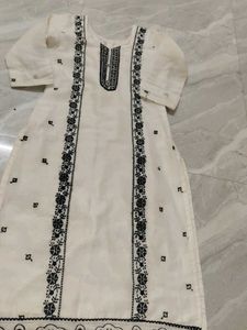 Elegant White Kurta with Black Embroidery