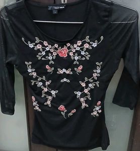 Chic Black Embroidered Mesh Top -