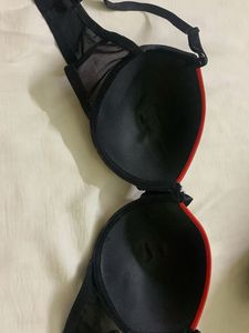 Lace Trimmed Red &amp; Black Bra