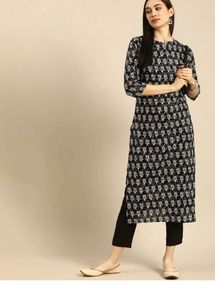 Elegant Black & White Printed Kurta
