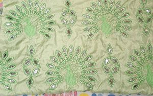 light green gotta patti work kurti fabric💚 2 meter cloth (1 meter plain and 1 meter gotta patti work) , sleeves fully worked gottapati with peacock pattern.