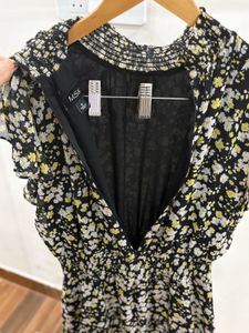 Yellow Ditsy Floral Layered Cut Maxi Dress