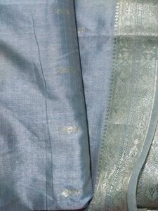 Elegant Gray Silk Saree with Gold Border
