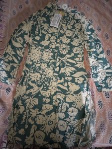Green Floral Print Kurta bell sleeves