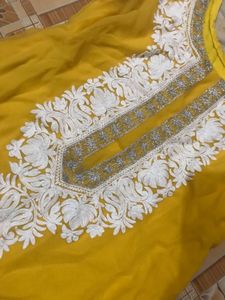 Elegant Yellow Kurta with White Embroidery