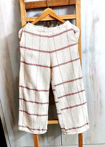 Cream &amp; Red Striped Palazzo Pants  waist size-28