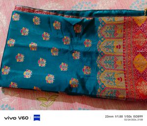 Gorgeous Teal &amp; Gold Patterned Saree