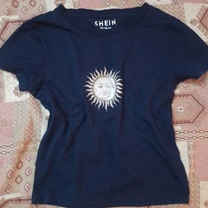 Shein Navy Sun & Moon Graphic T-Shirt