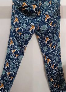 Blue Floral Crane Print Pants