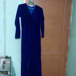Elegant Royal Blue Velvet Maxi Dress
