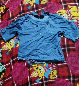 Edgy Studded Denim Top- Waist 28