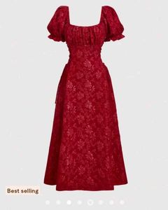 Elegant Red Puff Sleeve Dress