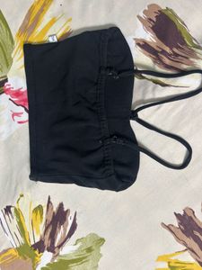 padded Black Ribbed Crop Top
