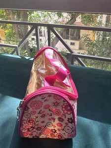 Cute Pink Floral Cosmetic Vanity Pouch