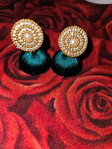 Green Silk Thread Earring