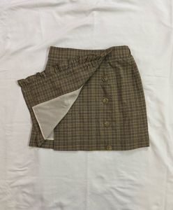 Button-Front Plaid Mini Skirt
