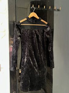 Black Velvet Mesh Detail Dress