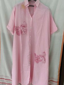 Pink Striped Shirt Dress with Butterfly Applique