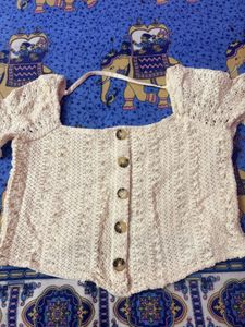 Cream Crochet Button-Up Top