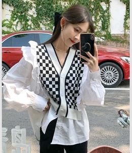 Checkered V-Neck Vest with White Shirt