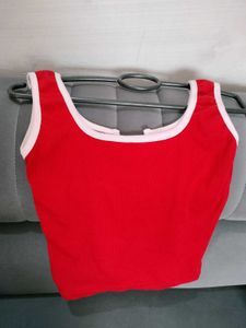 Red Crop Top with Pink Trim