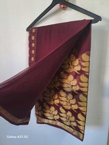 WINE COLOUR saree with Fancy work blouse