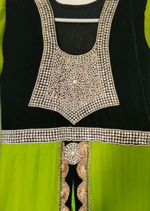Stunning Lime Green &amp; Black Anarkali Gown