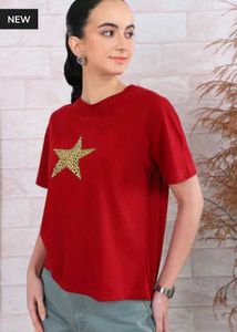 Shein Drop Shoulder Star Chest Print Crew Tshirt