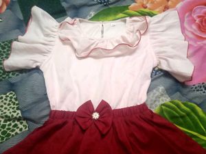Beautiful White And Red Frock For Kids Age 6 To 8