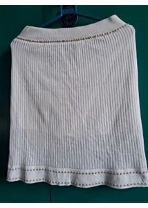 Elegant White Knit Top with Embellished Neckline