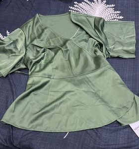 Satin Wrap Top - Olive Green