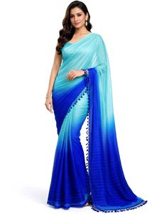 Ombre Blue Saree with Tassels