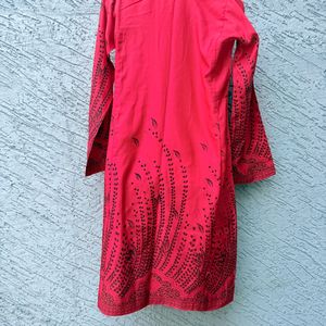Vibrant Red Printed Kurta