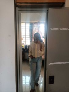 Cream Textured Button-Up Blouse
