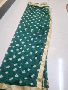 Green Bandhani Dupatta with Gold Border